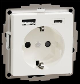 Розетка с з/к 16А + USB type A+C 3.0A, авт. клеммы, SM (полярно-белый)