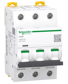 Трехполюсный автоматический выключатель iC60N 3P 6A "D" Schneider Electric