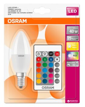 Светодиодная лампа LED CL B40 REM 5.5W/827 230V FR E14 OSRAM пульт в комплекте