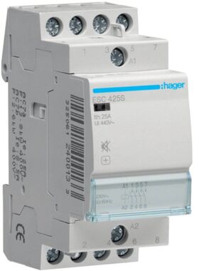 Контактор безшумний 25A 4 полюси 4НО [Uc] 230В [Ue] 400 V AC 2-модульний Hager