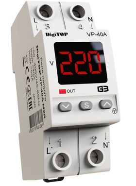 Реле напруги VP-40A M2R з термозахистом 40А min 120-200В, max 210-270В 2 модулі в компактному корпусі DigiTOP