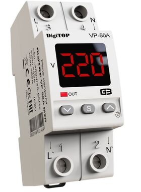 Реле напруги VP-50A M2R з термозахистом 50А min 120-200В, max 210-270В 2 модулі в компактному корпусі DigiTOP
