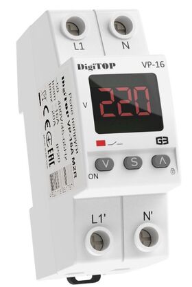Реле напруги VP-16A M2R з термозахистом 16А min 120-200В, max 210-270В 2 модулі в компактному корпусі DigiTOP