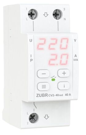 Реле напряжения 40А с контролем тока ZUBR CV2-40 red 1 фазное 230 В на 2 модуля с термозащитой, TruеRMS, ProModel