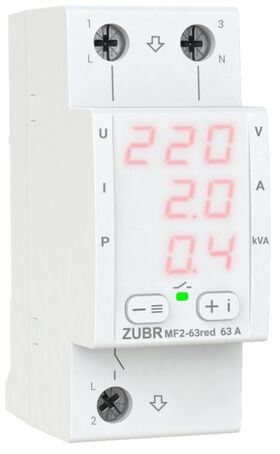 Многофункциональное реле ZUBR MF2-63 red 3 цифровы[ экрана, одновременно отображает значение напряжения, тока и мощности  ZUBR MF2-63 red