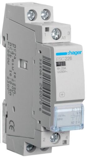 Контактор 25A 2 полюси 2НЗ [Uc] 230В [Ue] 230V AC 1-модульний Hager