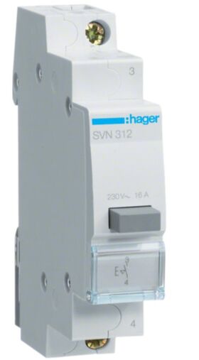 Модульный кнопочный выключатель 1НО 16А 230V AC для монтажа на DIN-рейку Hager