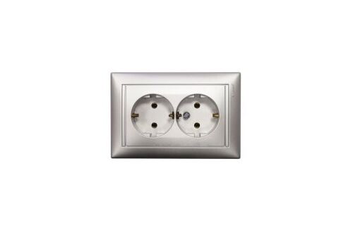 Розетка электрическая с заземлением Valena двойная (алюминий)