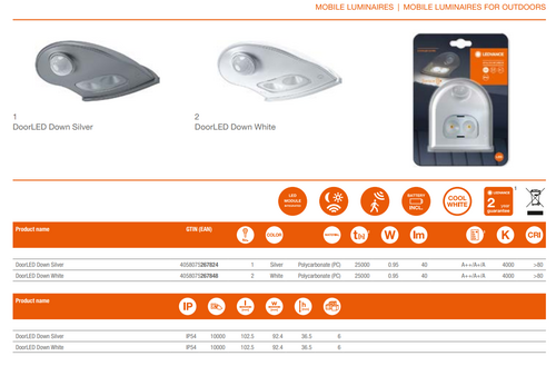 Ночник 0,5 Вт DOORLED DOWN WT 4,5V с сенсором белый батарейки 3x 1,5 V AA LEDVANCE фото 7