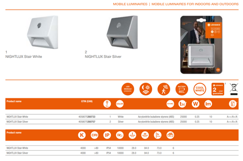 Ночник 0,25 Вт NIGHTLUX STAIR WT 4,5V 6XBLI1 LEDV для ступенек с сенсором 0,25 Вт белый 3 x 1.5 V AAA LEDVANCE фото 2