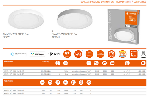 SMART+ Wifi Orbis Eye Gray 490mm 32 W 3000...6500 К TW GR Потолочный светильник LEDVANCE фото 2