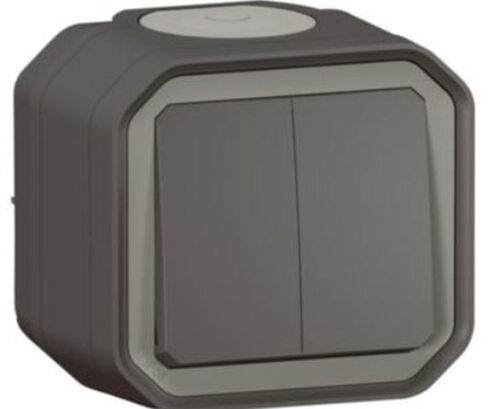 Переключатель/кнопка двухклавишный 10А накладной, цвет Серый ЕІВ PLEXO IP55 NEW Legrand