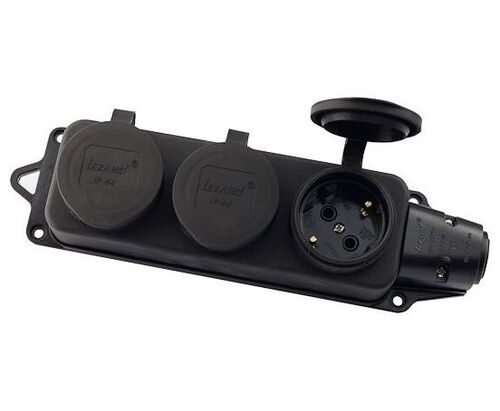 Розетка/колодка тройная с заглушками 2Р+РЕ 1х16А 220-240V (каучук) Lezard