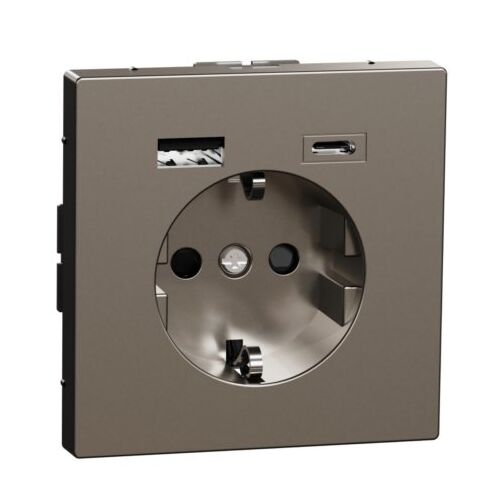 Розетка с з/к 16А + USB type A+C 3.0A, авт. клеммы, D-Life (нержавеющая сталь)