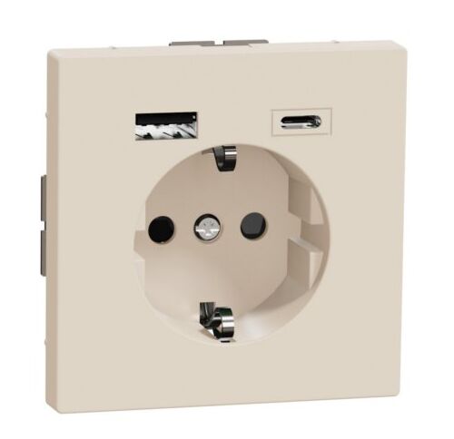 Розетка с з/к 16А + USB type A+C 3.0A, авт. клеммы, D-Life (сахара)