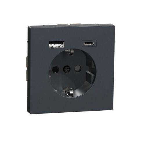 Розетка c з/к 16А + USB type A+C 3.0A, авт. клеммы, D-Life (антрацит)