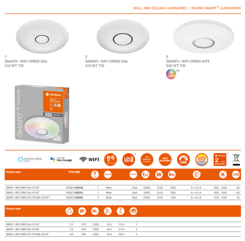 SMART+ Wifi Orbis Kite White 340mm RGB + TW 18 W 2700-6500 К 4058075495685 LEDVANCE фото 3