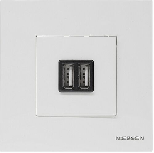 N2285 BL Розетка USB-зарядка 2-мод белый Zenit