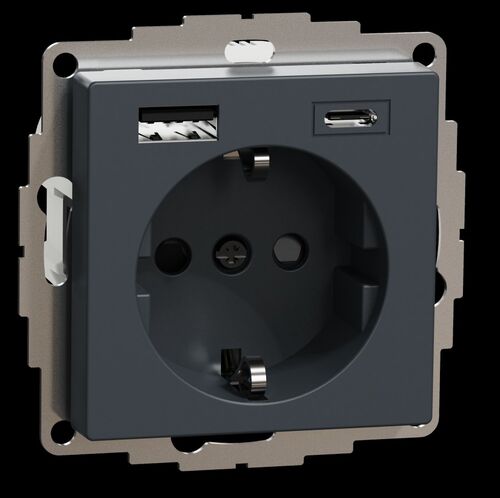 Розетка с з/к 16А + USB type A+C 3.0A, авт. клеммы, SM (антрацит)