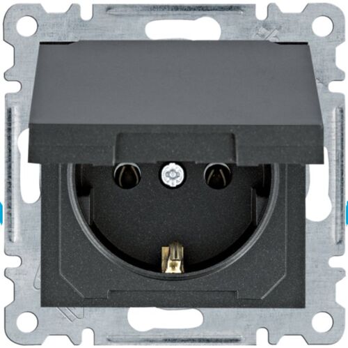 Розетка із заземленням з кришкою Lumina, чорна, 16А/230В Hager WL1153