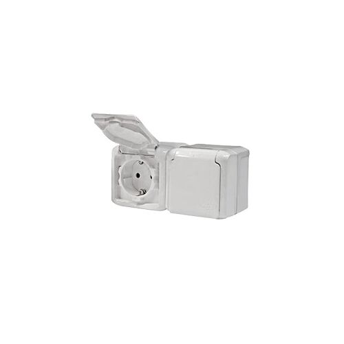 Двойная розетка с заземлением 16 A 250 В с крышкой (сдвоенные механизмы) IP44 Legrand Forix (Quteo) (белый)