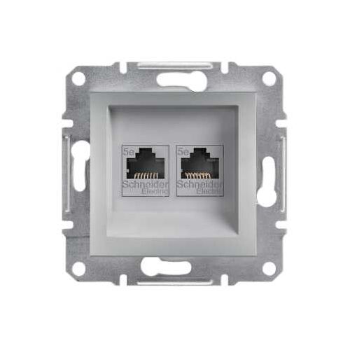 подвійна комп'ютерна розетка 2xRJ45 5e не экранированная Asfora алюміній