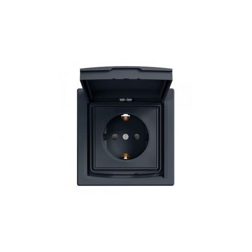 Розетка с з/к двойная антрацит Asfora