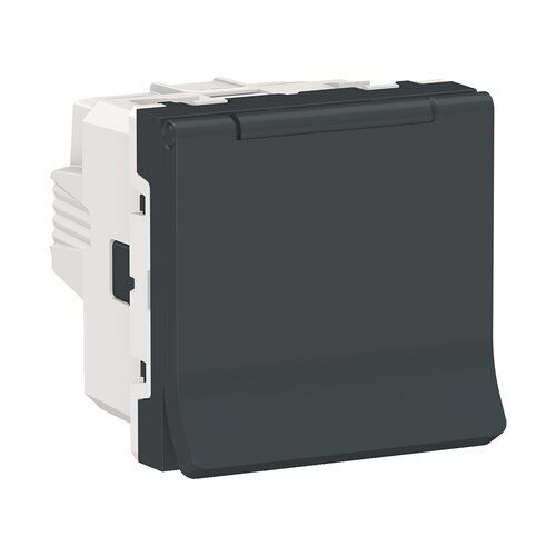 Розетка с з/к з захисними шторками з кришкою 16А гвинтовий зажим антрацит Unica New