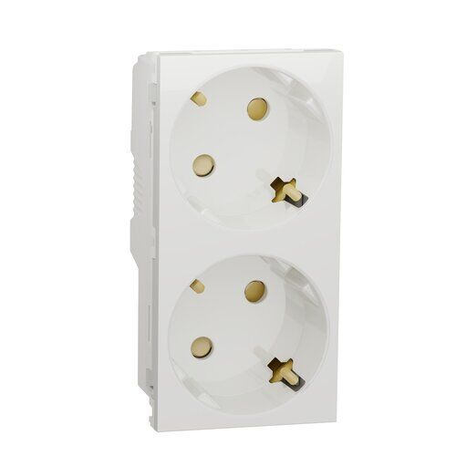 Подвійна розетка 45° з заземленнямз захисними шторками білий Unica New