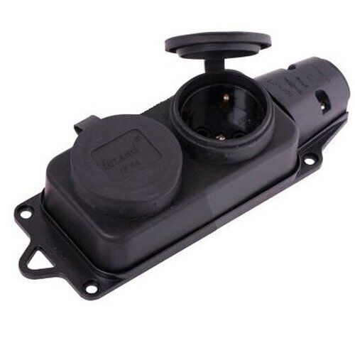 Розеточный блок 2 розетки наружной установки с заглушками 2Р+РЕ 16А 220-240V без кабеля (каучук) Lezard