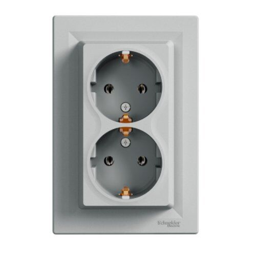 Двойная розетка с заземлением 16A Алюминий Asfora Schneider