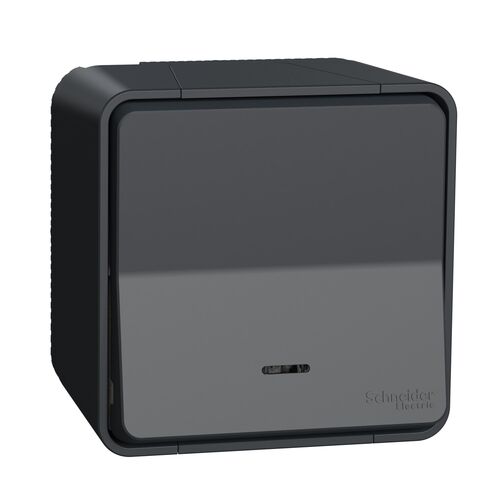 Кнопковий вимикач з підсвіткою у зборі IP55, для поверхневого монтажу, чорний, Mureva Styl Schneider Electric