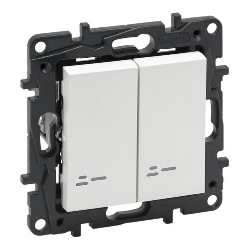 NILOE STEP Перемикач двоклавішний з підсвіткою 10А автоматичні клеми, колір Білий