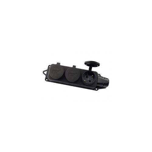 Розеточный блок 3 Розетки, колодка удлиннителя тройная с заглушками 2Р+РЕ 16А 240V (каучук) Lezard