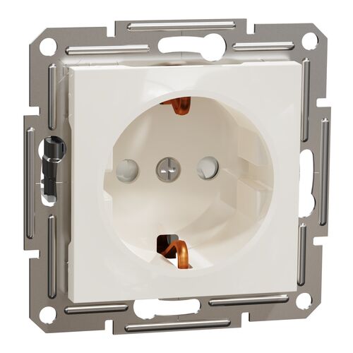 Розетка с заземлением 16A шторки без рамки, Asfora (кремовый)