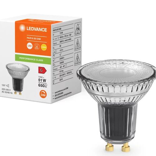 світлодіодна лампа LED PAR16 DIM 120° 80-7,9W/930 230V GU PERFORMANCE CLASS LEDVANCE