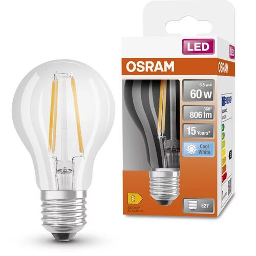 Светодиодная лампа 6,5W/840 230V E27 LED Star Classic A 60 Filament Clear LEDVANCE
