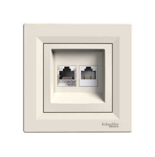 Розетка телефонная+компьютерная кат.5е UTP Asfora (кремовый)