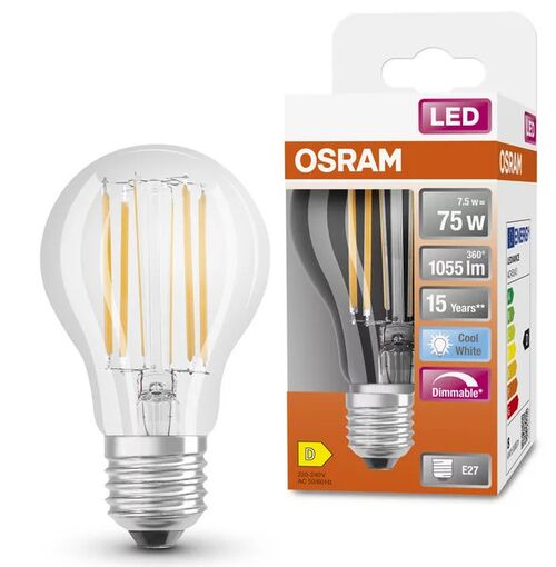 LED Лампа CL A75 DIM 7,8W/840 230V E27 LED Superstar Classic A 75 Filament Clear LEDVANCE