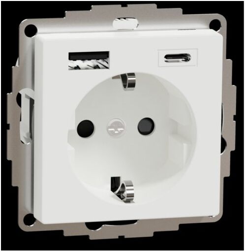 Розетка с з/к 16А + USB type A+C 3.0A, авт. клеммы, SM (активный белый)