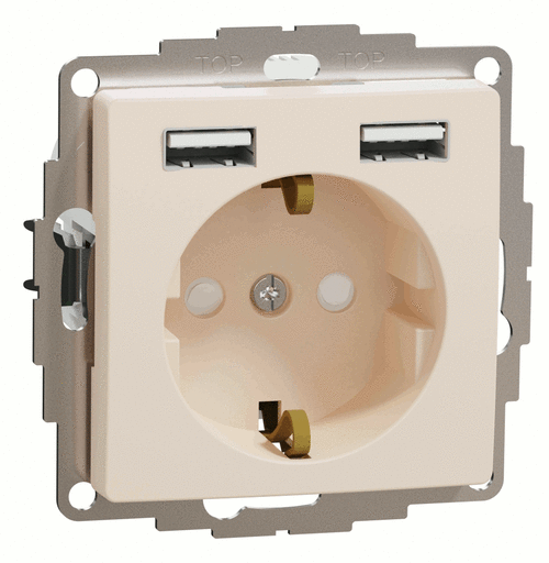Розетка з з/к 16А, шт. та 2хUSB 2.4A, Sedna Design (бежевий)