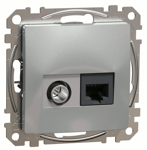 Розетка 2-на комп'ютерна 1*RJ45 cat.6 UTP н/екр. + TV індивідуальна 4dB, Sedna Design (алюміній)