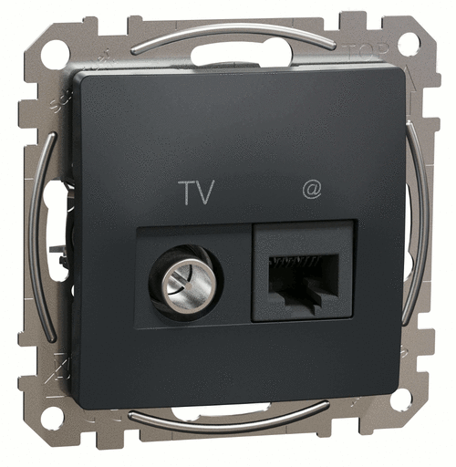 Розетка 2-ная компьютерная 1*RJ45 cat.6 UTP не экранированная + TV индивидуальная 4dB, Sedna Design (Черный)