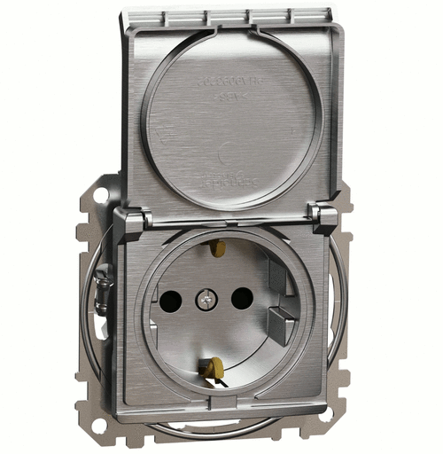 Розетка з з/к 16A, шт. та кришкою, Sedna Elements (матовий алюміній)