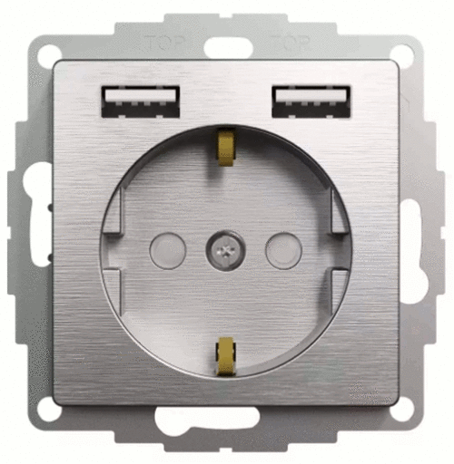 Розетка з з/к 16А, шт. та 2хUSB 2.4A, Sedna Elements (матовий алюміній)
