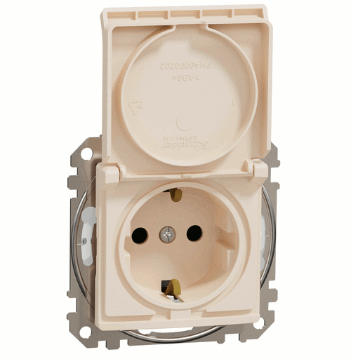 Розетка с заземлением 16A шторками  и крышкой IP44, Sedna Design (Бежевый)
