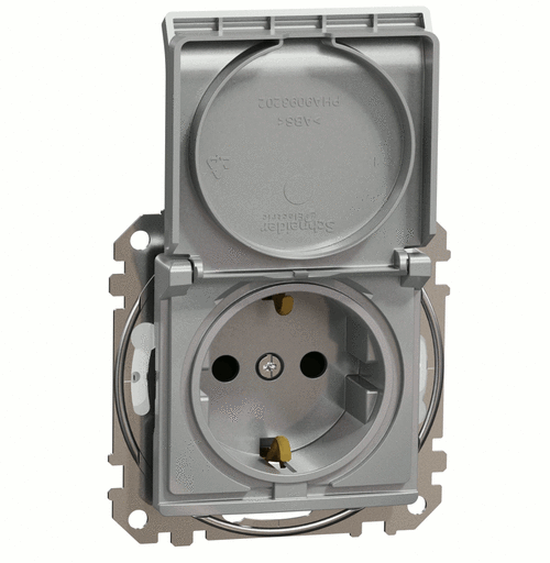 Розетка з з/к 16A, шт. та кришкою IP44, Sedna Design (алюміній)