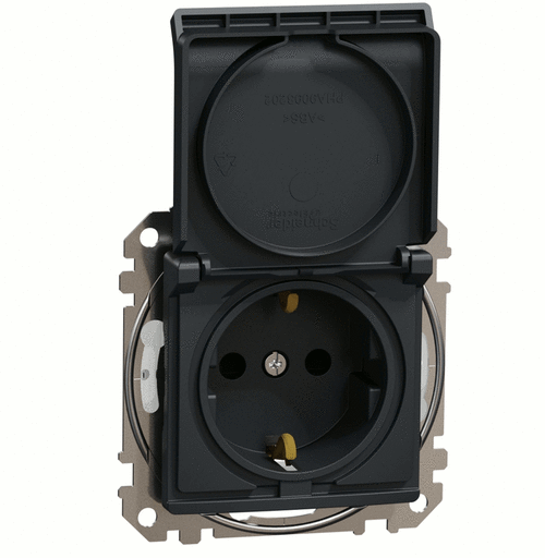 Розетка з з/к 16A, шт. та кришкою IP44, Sedna Design (чорний)