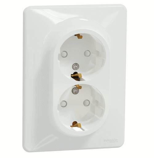 Розетка двойная с заземлением 16A и шторками, Sedna Design (Белый)
