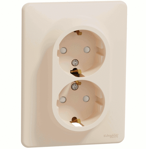Розетка подвійна з з/к 16A та шт., Sedna Design (бежевий)